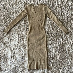MICHAEL Michael Kors Tan Ribbed V-Neck Bodycon Dress